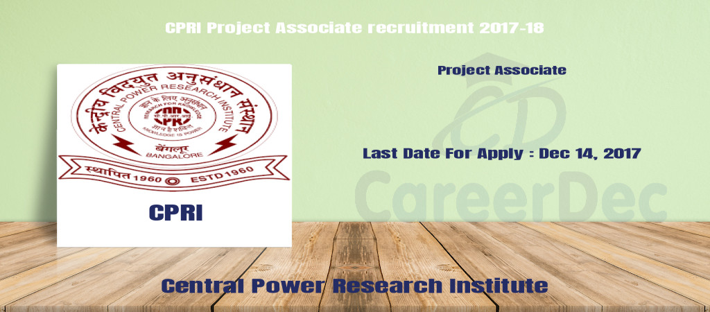 CPRI Project Associate recruitment 2017-18 Cover Image