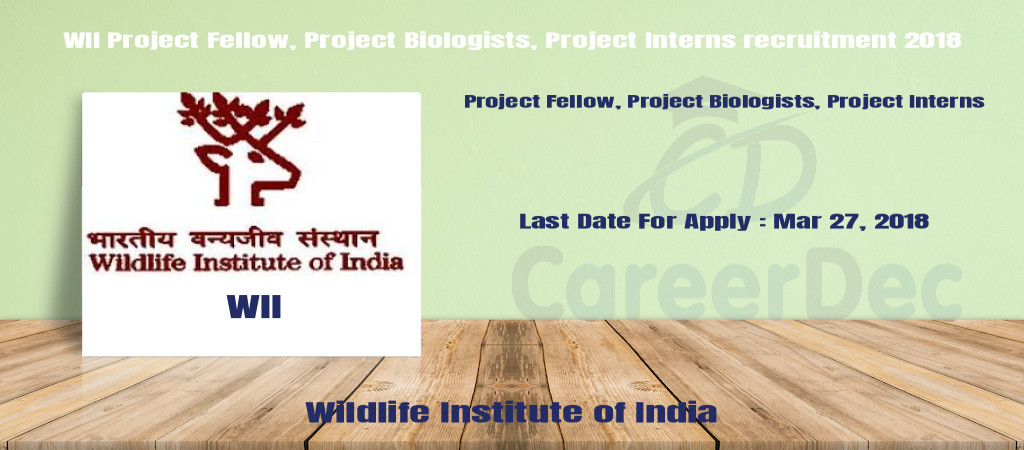 WII Project Fellow, Project Biologists, Project Interns recruitment 2018 Cover Image