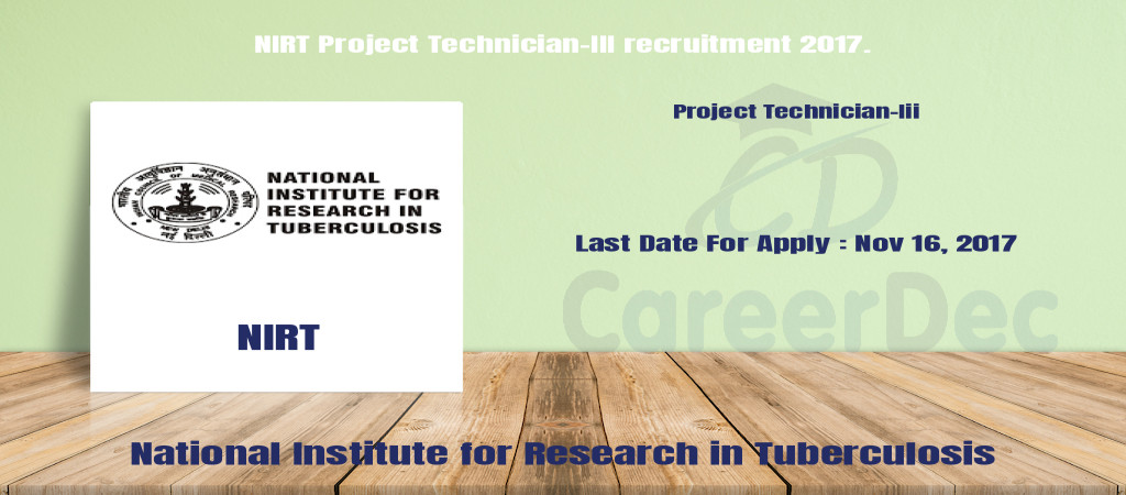 NIRT Project Technician-III recruitment 2017. Cover Image