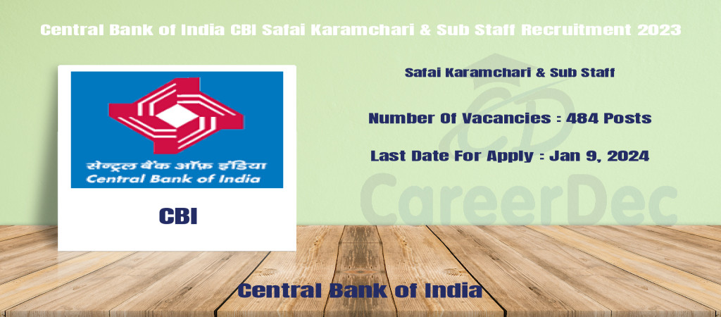 Central Bank of India CBI Safai Karamchari & Sub Staff Recruitment 2023 Cover Image