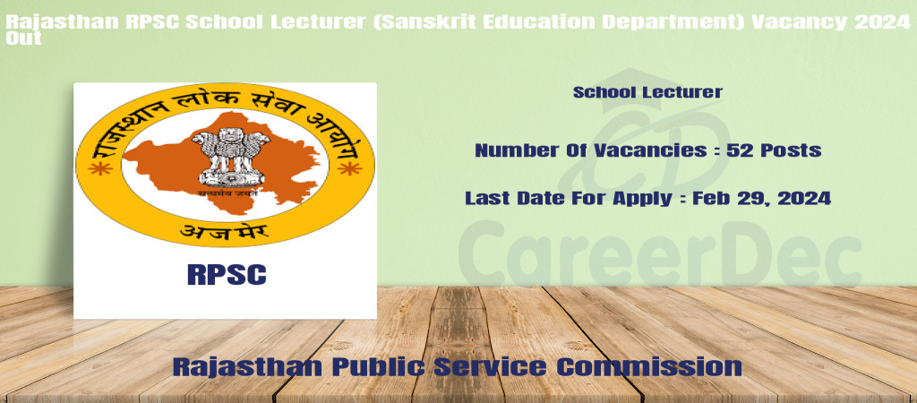 Rajasthan RPSC School Lecturer (Sanskrit Education Department) Vacancy 2024 Out Cover Image