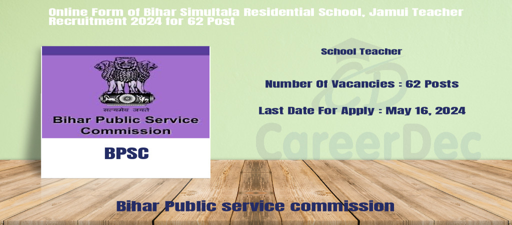 Online Form of Bihar Simultala Residential School, Jamui Teacher Recruitment 2024 for 62 Post Cover Image