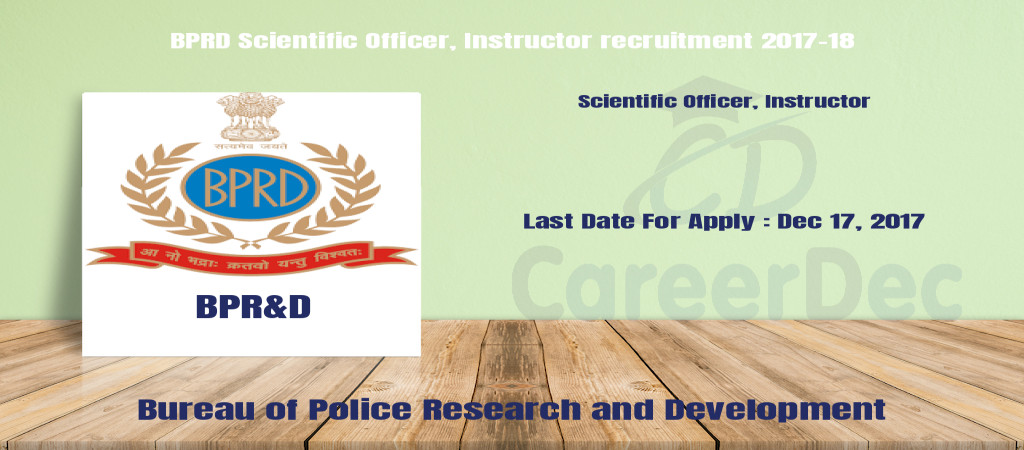 BPRD Scientific Officer, Instructor recruitment 2017-18 Cover Image