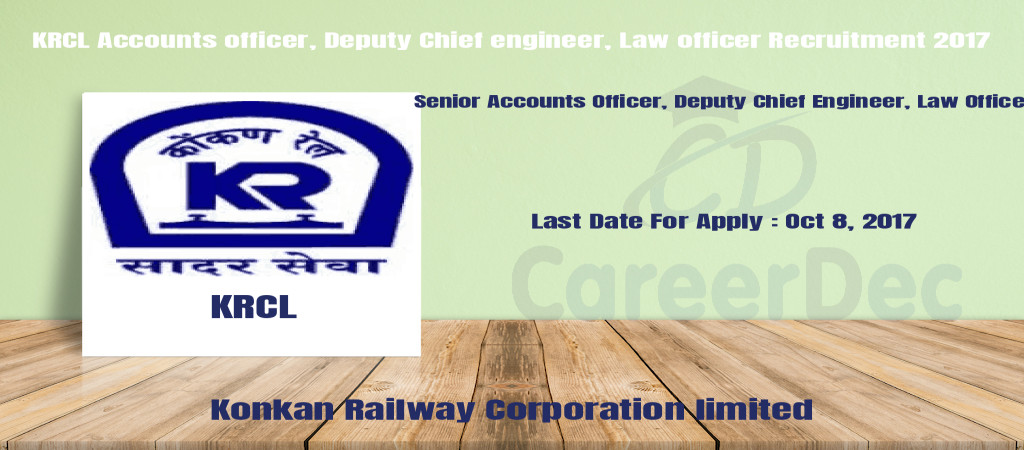 KRCL Accounts officer, Deputy Chief engineer, Law officer Recruitment 2017 Cover Image