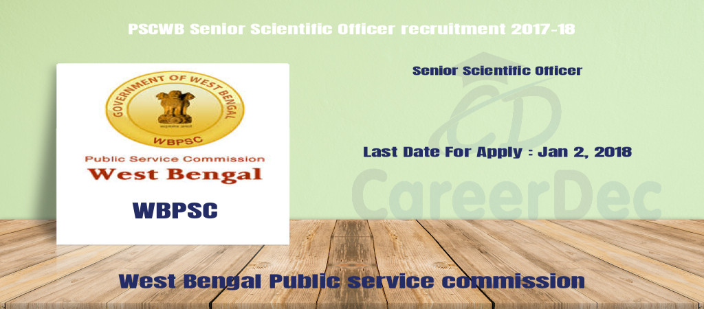 PSCWB Senior Scientific Officer recruitment 2017-18 Cover Image