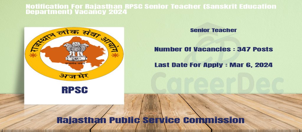 Notification For Rajasthan RPSC Senior Teacher (Sanskrit Education Department) Vacancy 2024 Cover Image