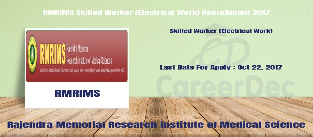 RMRIMS Skilled Worker (Electrical Work) Recruitment 2017 Cover Image