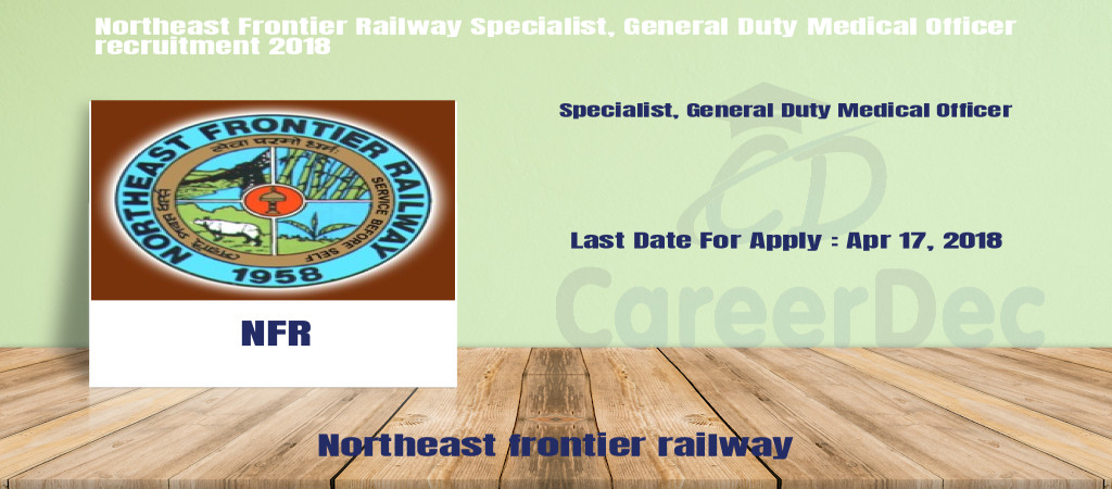 Northeast Frontier Railway Specialist, General Duty Medical Officer recruitment 2018 Cover Image