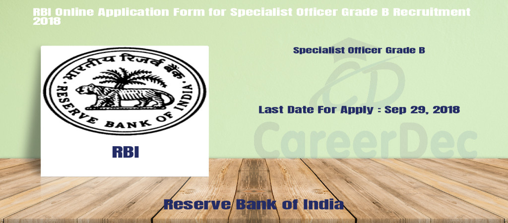RBI Online Application Form for Specialist Officer Grade B Recruitment  2018 Cover Image