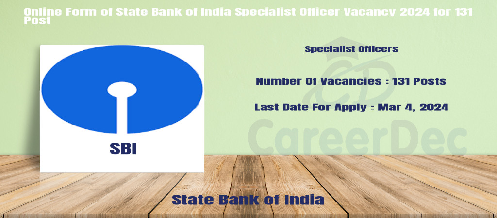 Online Form of State Bank of India Specialist Officer Vacancy 2024 for 131 Post Cover Image