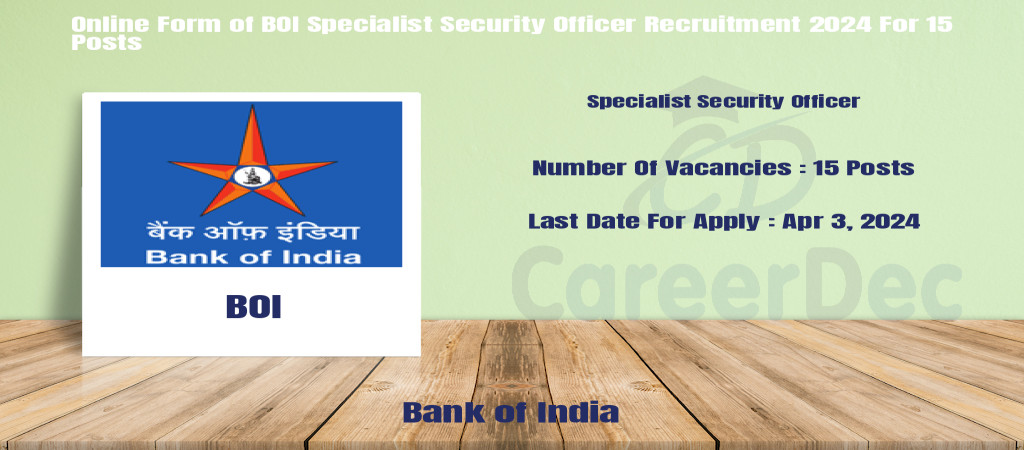 Online Form of BOI Specialist Security Officer Recruitment 2024 For 15 Posts Cover Image