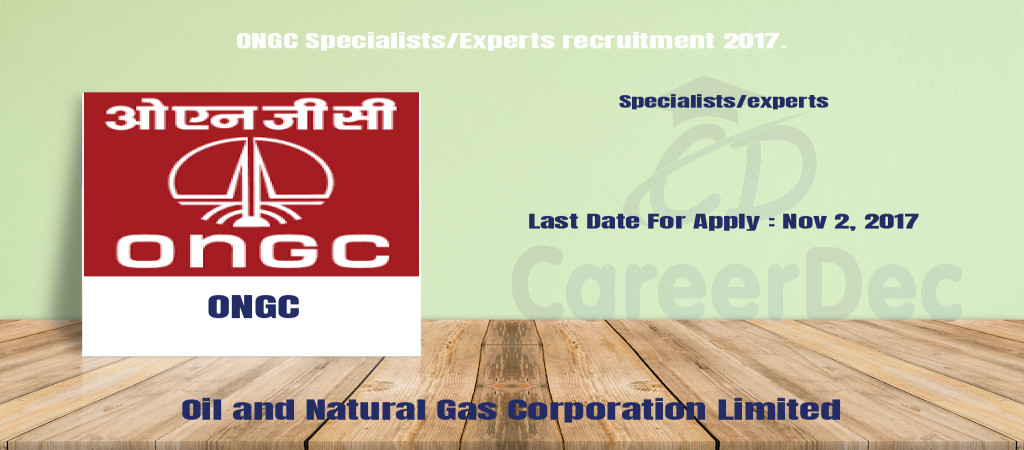ONGC Specialists/Experts recruitment 2017. Cover Image