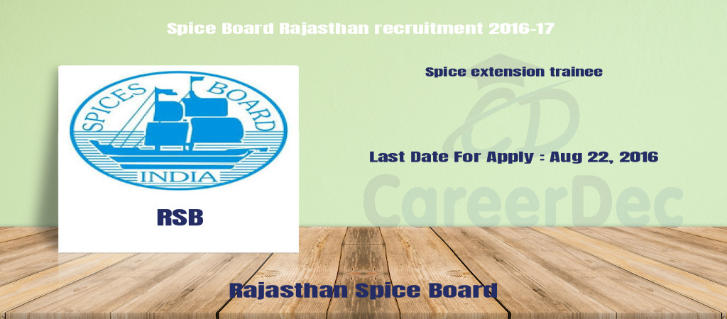 Spice Board Rajasthan recruitment 2016-17  Cover Image