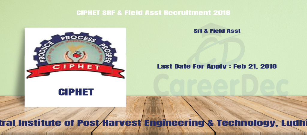 CIPHET SRF & Field Asst Recruitment 2018 Cover Image