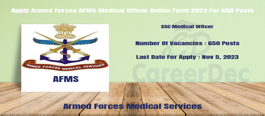 Apply Armed Forces AFMS Medical Officer Online Form 2023 For 650 Posts Cover Image
