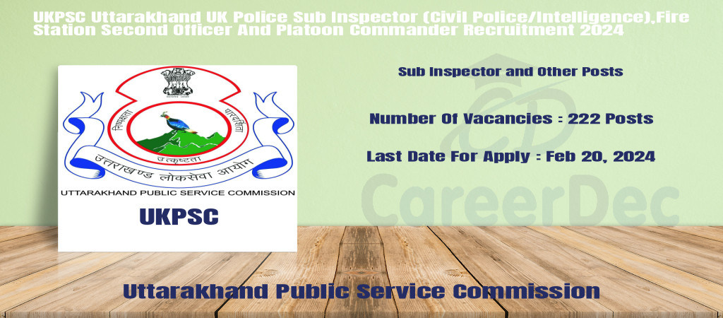 UKPSC Uttarakhand UK Police Sub Inspector (Civil Police/Intelligence),Fire Station Second Officer And Platoon Commander Recruitment 2024 Cover Image