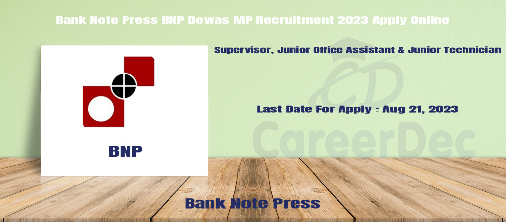 Bank Note Press BNP Dewas MP Recruitment 2023 Apply Online Cover Image