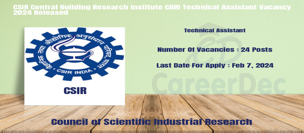 CSIR Central Building Research Institute CBRI Technical Assistant Vacancy 2024 Released Cover Image