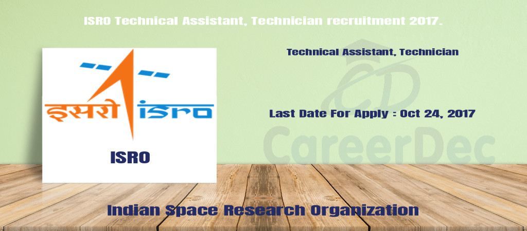 ISRO Technical Assistant, Technician recruitment 2017. Cover Image
