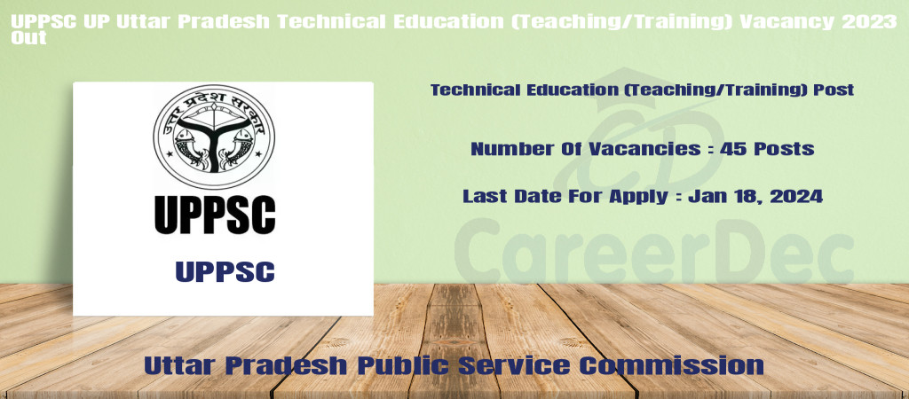 UPPSC UP Uttar Pradesh Technical Education (Teaching/Training) Vacancy 2023 Out Cover Image