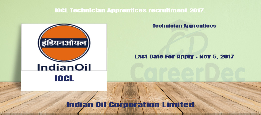 IOCL Technician Apprentices recruitment 2017. Cover Image