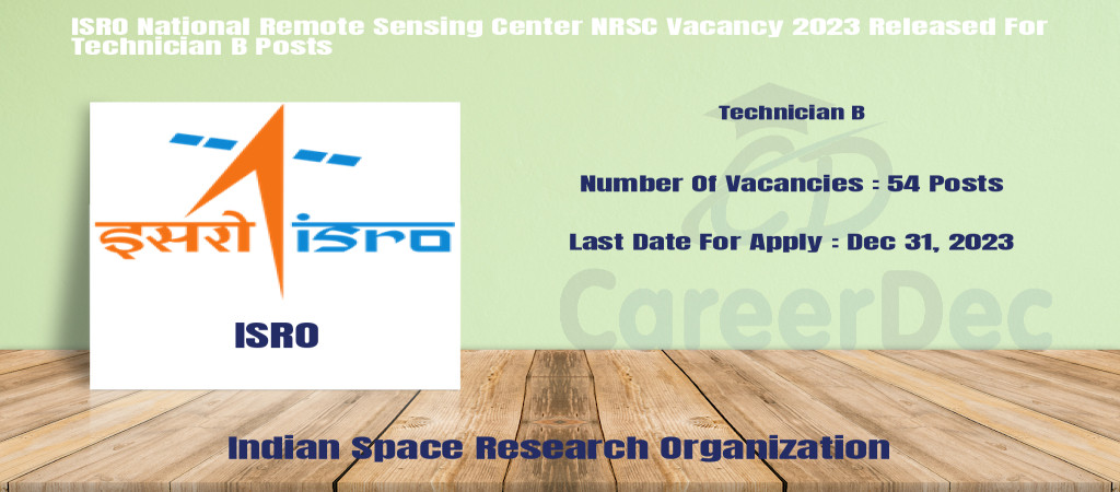 ISRO National Remote Sensing Center NRSC Vacancy 2023 Released For Technician B Posts Cover Image