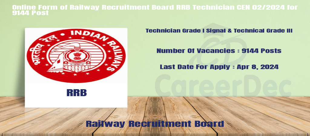 Online Form of Railway Recruitment Board RRB Technician CEN 02/2024 for 9144 Post Cover Image