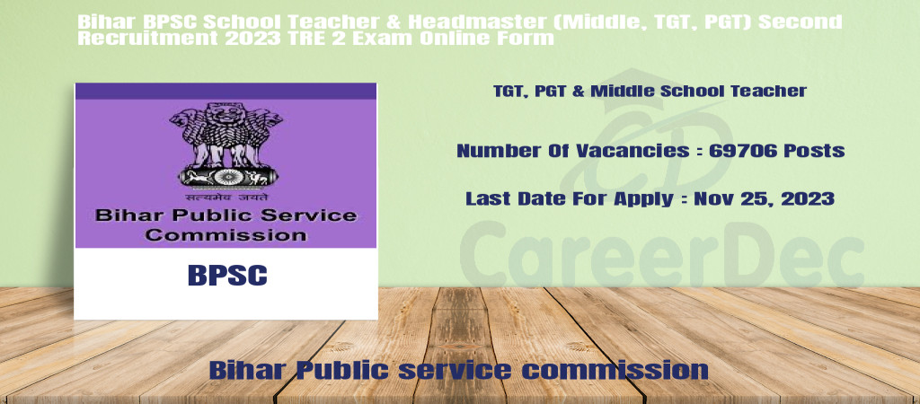 Bihar BPSC School Teacher & Headmaster (Middle, TGT, PGT) Second Recruitment 2023 TRE 2 Exam Online Form Cover Image