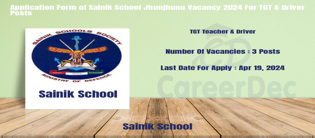 Application Form of Sainik School Jhunjhunu Vacancy 2024 For TGT & Driver Posts Cover Image