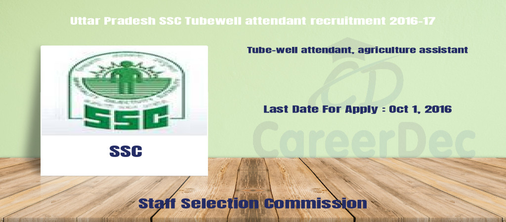 Uttar Pradesh SSC Tubewell attendant recruitment 2016-17 Cover Image