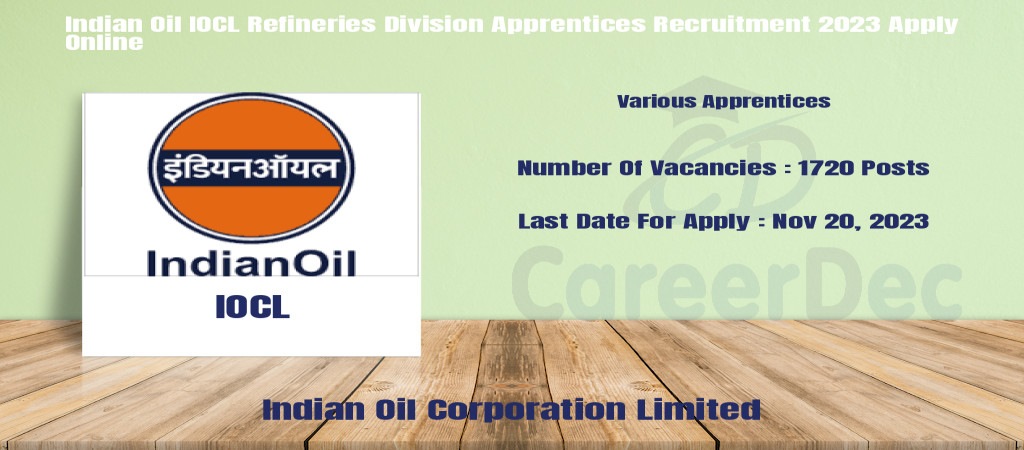 Indian Oil IOCL Refineries Division Apprentices Recruitment 2023 Apply Online Cover Image