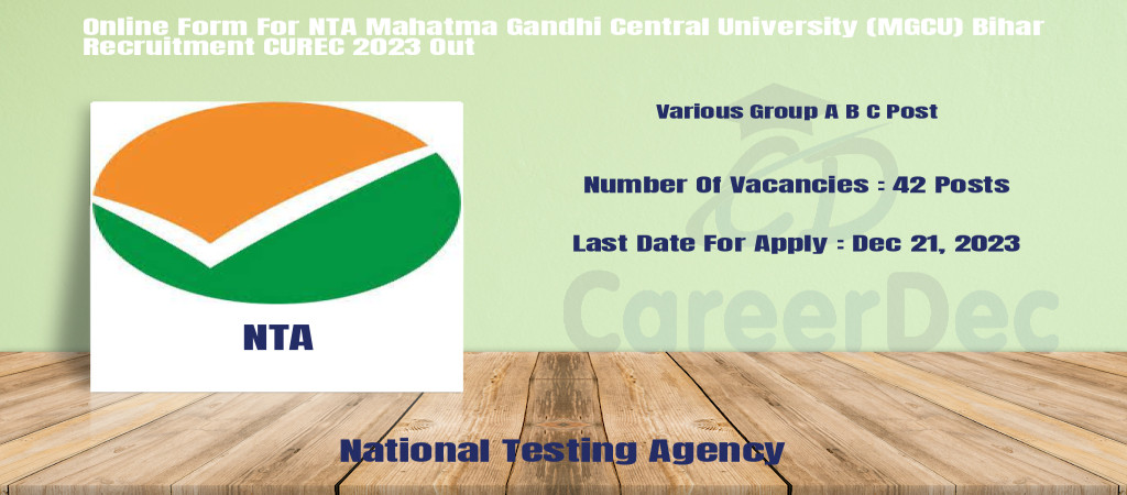 Online Form For NTA Mahatma Gandhi Central University (MGCU) Bihar Recruitment CUREC 2023 Out Cover Image