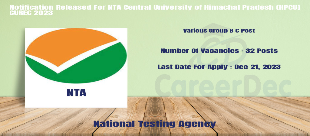 Notification Released For NTA Central University of Himachal Pradesh (HPCU) CUREC 2023 Cover Image