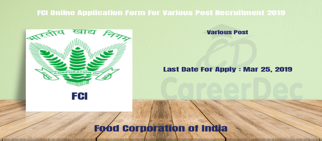 FCI Online Application Form For Various Post Recruitment 2019 Cover Image