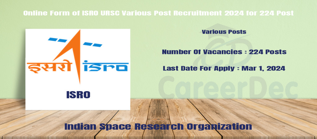Online Form of ISRO URSC Various Post Recruitment 2024 for 224 Post Cover Image