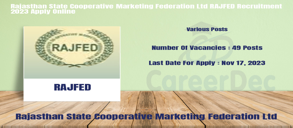 Rajasthan State Cooperative Marketing Federation Ltd RAJFED Recruitment 2023 Apply Online Cover Image