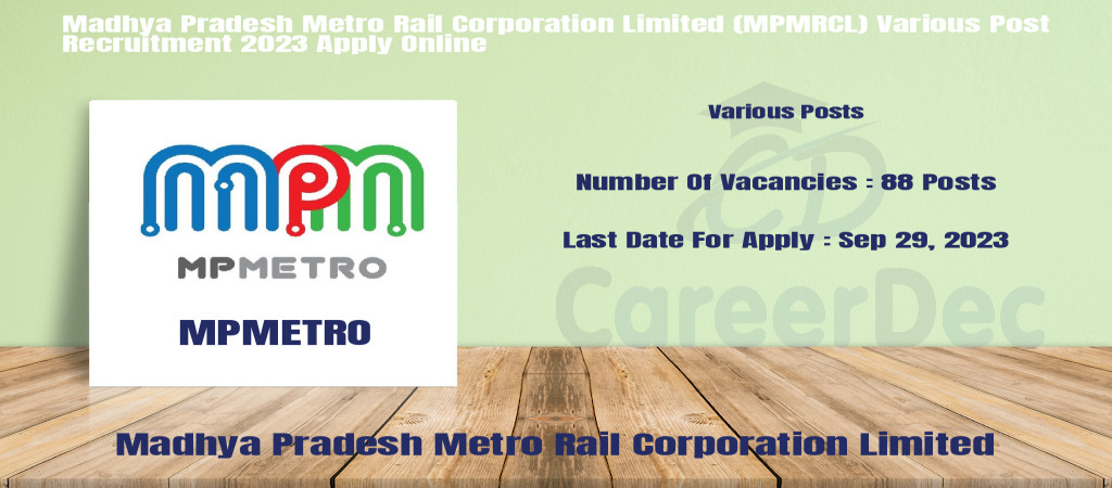 Madhya Pradesh Metro Rail Corporation Limited (MPMRCL) Various Post Recruitment 2023 Apply Online Cover Image