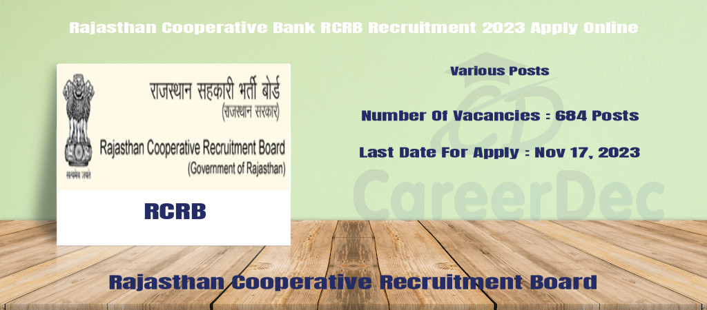 Rajasthan Cooperative Bank RCRB Recruitment 2023 Apply Online Cover Image