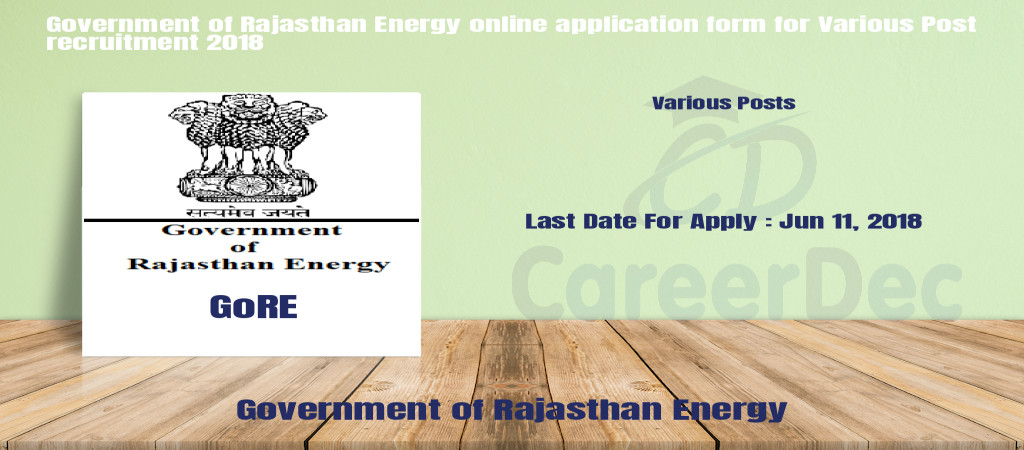 Government of Rajasthan Energy online application form for Various Post recruitment 2018 Cover Image