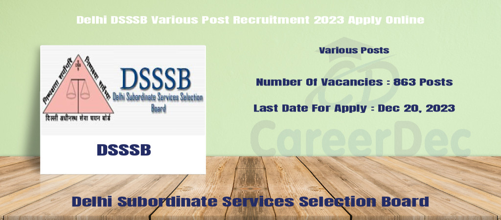 Delhi DSSSB Various Post Recruitment 2023 Apply Online Cover Image