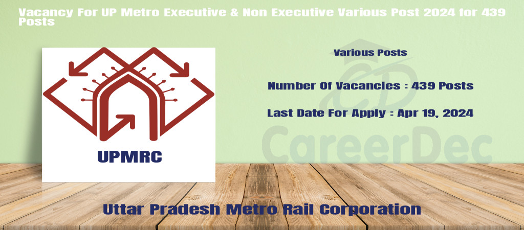 Vacancy For UP Metro Executive & Non Executive Various Post 2024 for 439 Posts Cover Image