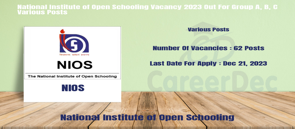 National Institute of Open Schooling Vacancy 2023 Out For Group A, B, C Various Posts Cover Image