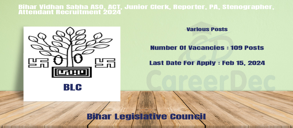 Bihar Vidhan Sabha ASO, ACT, Junior Clerk, Reporter, PA, Stenographer, Attendant Recruitment 2024 Cover Image