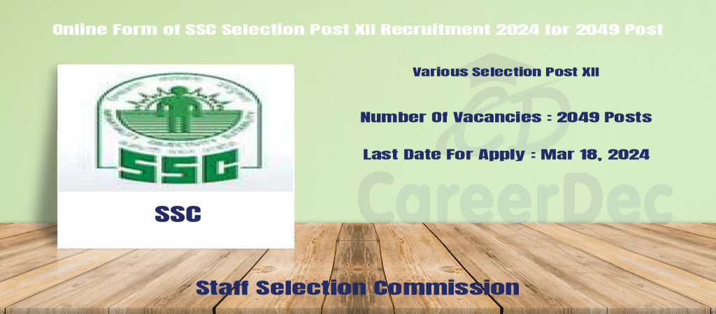 Online Form of SSC Selection Post XII Recruitment 2024 for 2049 Post Cover Image