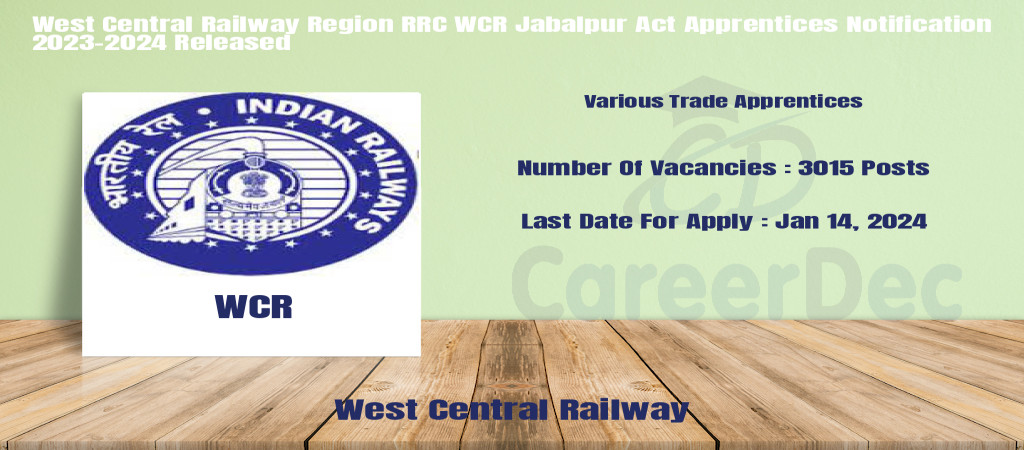 West Central Railway Region RRC WCR Jabalpur Act Apprentices Notification 2023-2024 Released Cover Image